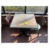 30 IN SQ TABLE WITH TWO METAL FRAME CHAIRS