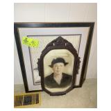 FRAMED AND MATTED PRINT 20 IN BY 23 IN, AND WOOD F
