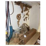 GROUP OF MISC SIZE DOWEL RODS, WOODEN CUTOUTS, ETC