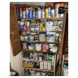 LARGE GROUP OF MISC PAINTS AND STAINS, LEFT SIDE