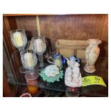 GROUP OF DECORATIVE ITEMS, CANDLE HOLDERS, CASE, M