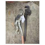 COME-ALONG AND PIPE WRENCH