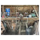 CONTENTS OF BACK WALL OF BARN, VINTAGE BIKE, SPRAY
