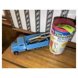 MISC GROUP INCLUDING TINKER TOYS, FANS, WOOD TRUCK