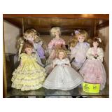TOP SHELF INCLUDING DOLLS, 10 IN UP TO 17 IN TALL