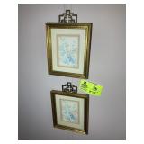 PAIR OF DECORATIVE FLORAL PRINTS 8 IN X 9 IN