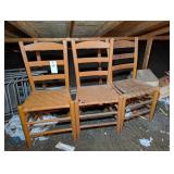 GROUP OF THREE WOODEN LADDER BACK CHAIRS, TWO WITH