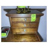THREE DRAWER WOODEN CHEST 18 IN X 12 IN X 15 IN