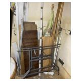 MISC CONTENTS IN CORNER, SHELVING BRACKETS, TABLE
