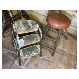 TWO STOOLS, ONE METAL FOLD OUT STEP STOOL, ONE WOO