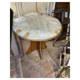ROUND WOODEN TABLE WITH GLASS PROTECTIVE TOP, 26.5