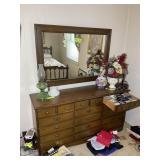 NINE DRAWER DRESSER WITH MIRROR, 60 IN X 18 AND 1/