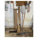 GROUP OF BROOMS AND EXTENSION HANDLES