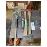 ARMY SHOVEL, PICK AXE AND SMALL AXE