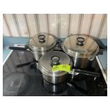 GROUP OF POTS WITH LIDS