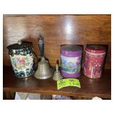 GROUP INCLUDING DECORATIVE TINS, BELLS  3 IN AND 8