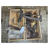 VINTAGE WOODEN TOOL BOX WITH BLOCK PLANES, HAND DR
