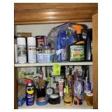 TOP TWO SHELVES OF CLOSET INCLUDING, SPRAY PAINT,