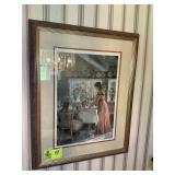 FRAMED AND MATTED PRINT, POURING THE MORNING COFFE