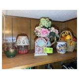GROUP OF DECORATIVE ITEMS, CANDLE HOLDERS, FLORAL