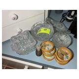 GROUP OF CLEAR GLASS CANDY/NUT DISHES, COASTERS