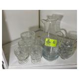 SHELF WITH MISC CLEAR GLASS DESSERT BOWLS, CLEAR G