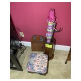 GROUP OF WOODEN ITEMS, UMBRELLA STAND 17 IN TALL,