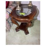 WOODEN GLASS TOP SIDE TABLE, 30 IN X 24 IN X 25 IN