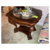 WOODEN GLASS TOP SIDE TABLE, 30 IN X 24 IN X 25 IN