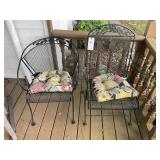 PAIR OF METAL PATIO CHAIRS AND METAL FRAME GLASS T