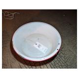 LARGE WHITE ENAMEL PAN WITH RED RIM