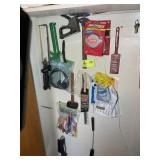 GROUP OF MISC TOOLS, HAMMERS, HOT GLUE GUN, ETC