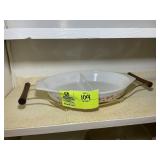 VINTAGE PYREX DIVIDED SERVING DISH WITH STAND