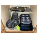 CABINET WITH MISC BAKING PANS, MUFFIN PANS, BUNT C