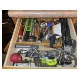 DRAWER WITH MISC KITCHEN UTENSILS, MEASURING CUPS,