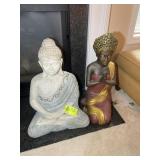 PAIR OF KNEALING BUDDHA STATUES, 23 IN AND 25 IN T