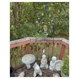 GROUP OF GARDEN STATUES AND METAL TRELLIS