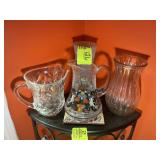 GROUP OF CLEAR GLASS PITCHERS AND VASE