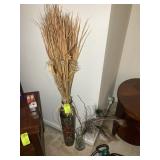PAIR OF DECORATIVE FLORAL ARRANGEMENTS, METAL VASE