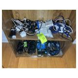 GROUP OF CHARGING CORDS, BLOCKS, HDMI CABLES
