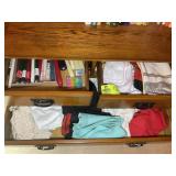 CONTENTS OF 3 DRAWERS IN BAKERS RACK, CANDLES, PLA