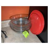 GROUP OF PYREX GLASS MIXING BOWLS