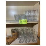 TWO SHELVES WITH MISC GLASS DRINKING GLASSES