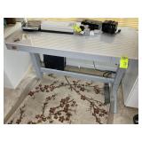 ADJUSTABLE HEIGHT OFFICE DESK, METAL FRAME, GLASS