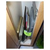 CABINET WITH MISC BAKING PANS, COOKIE SHEETS