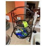 TWO TIER METAL FRUIT BASKET, APPROX 22 IN TALL, BA