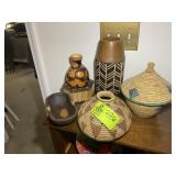 GROUP OF DECORATIVE BASKETS AND VASES, WOODEN ANIM
