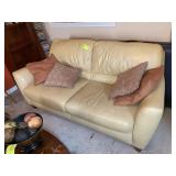 CREAM COLOR LEATHER SOFA, APPROX 80 IN LONG