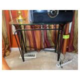 METAL FRAME GLASS TOP ENTRY TABLE, 33 IN X 14 IN X