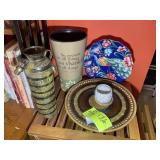 CONTENTS OF SHELF, VASES, PITCHER, JARS, ETC